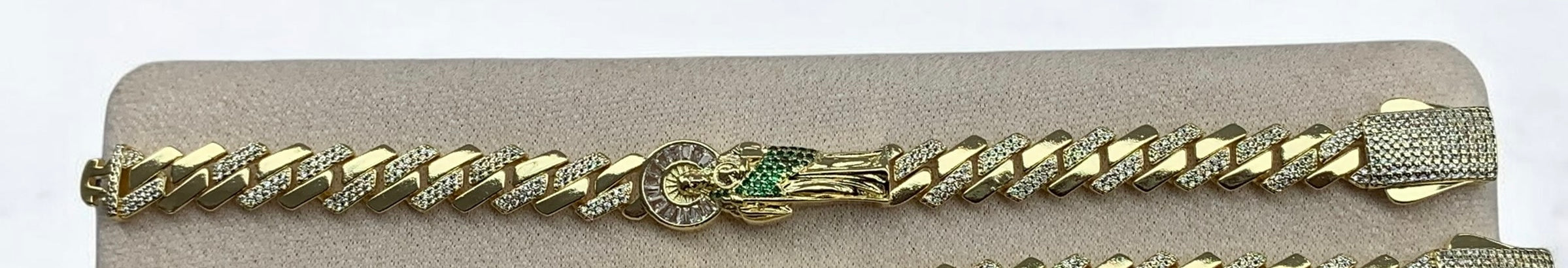 Gold Colored Cuban San Judas Diamond Stimulate Bracelet