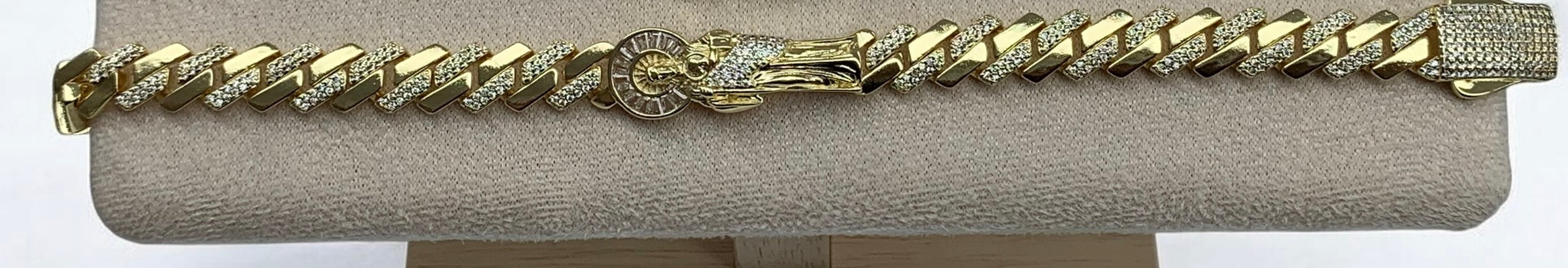 Gold Colored Cuban Diamond Stimulate San Judas Bracelet