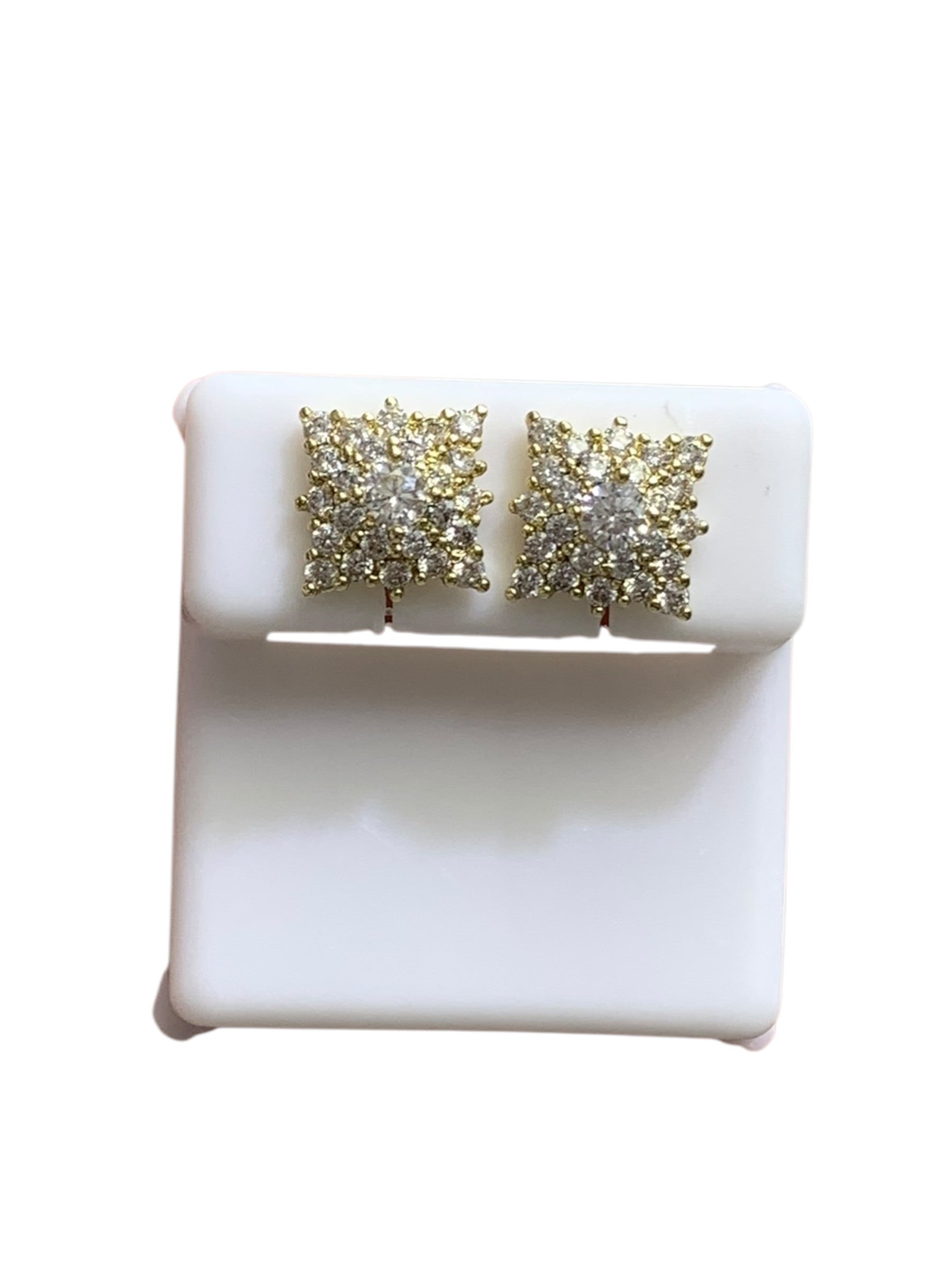 Gold Colored & Diamond Stimulate Square Earrings